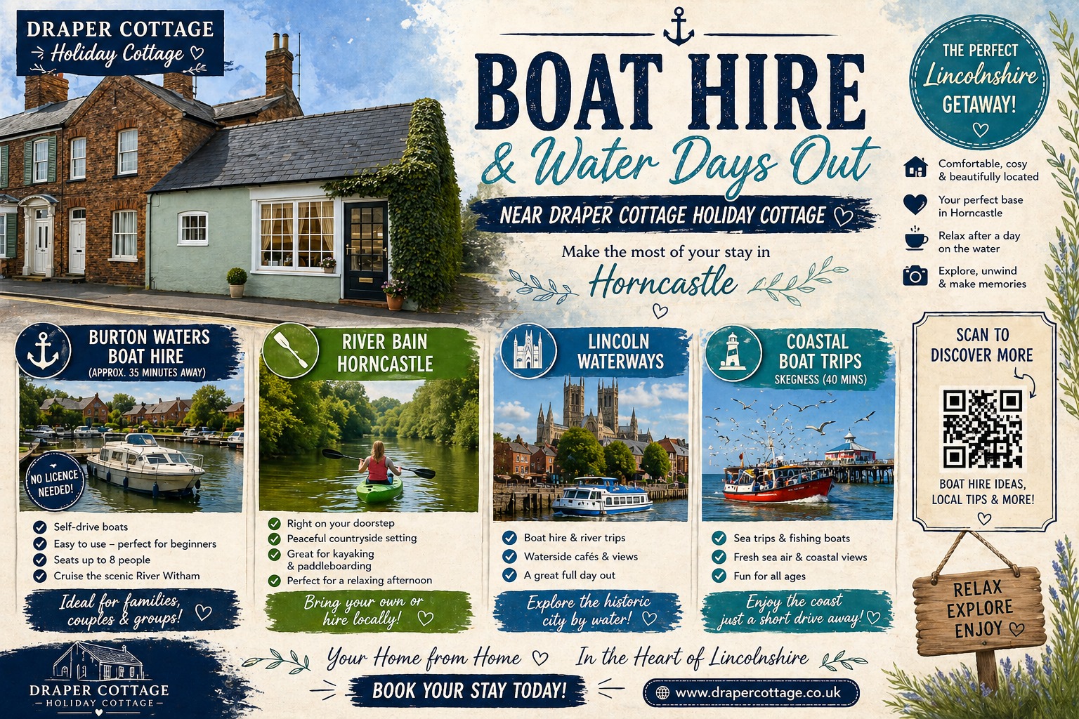 boat hire days out from Draper Cottage